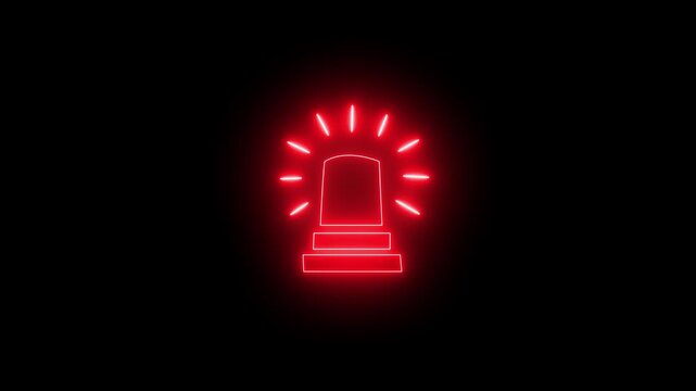 warning siren line emergency red lamp icon animation, Glowing neon emergency lamp icon video motion, Ambulance siren icon animation on the black background 4k video animation.