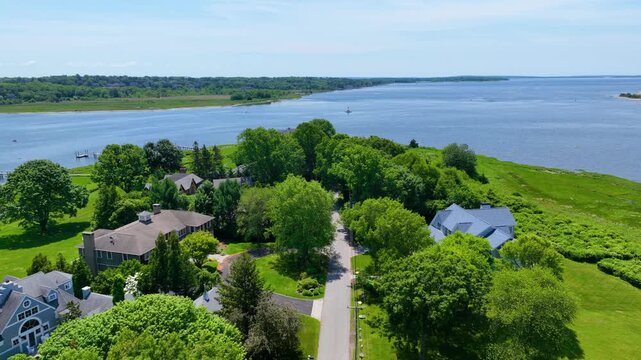 Adams Point aerial view between Barrington River and Smith Cove in town of Barrington, Rhode Island RI, USA. 