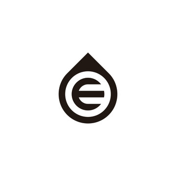 Letter E water drop, circle geometric symbol simple logo vector