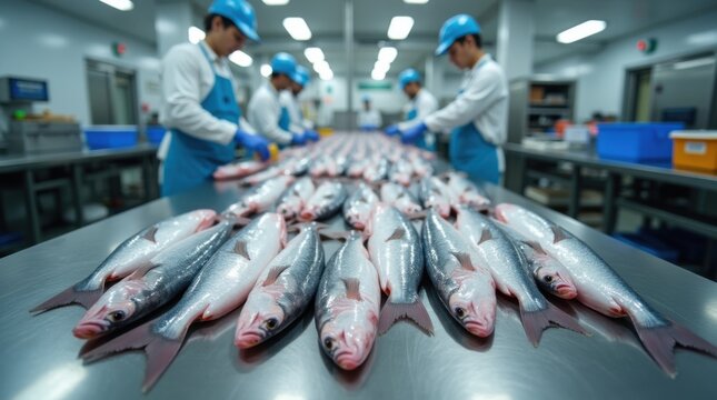 Planta de procesamiento de productos del mar que prepara productos pesqueros para la exportaci&oacute;n internacional
