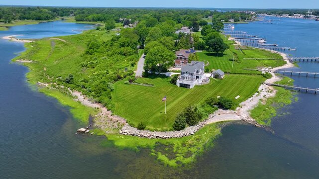 Adams Point aerial view between Barrington River and Smith Cove in town of Barrington, Rhode Island RI, USA. 