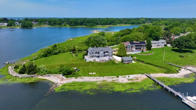 Adams Point aerial view between Barrington River and Smith Cove in town of Barrington, Rhode Island RI, USA. 