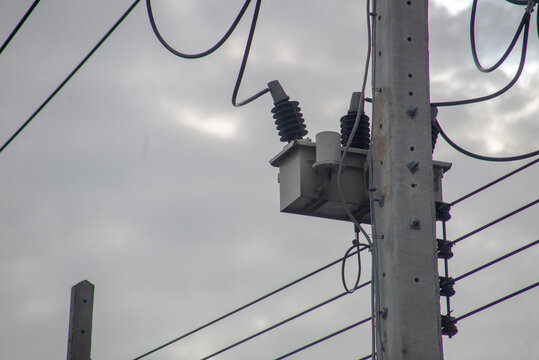 Electrical Power Pole with Wires in the Sky