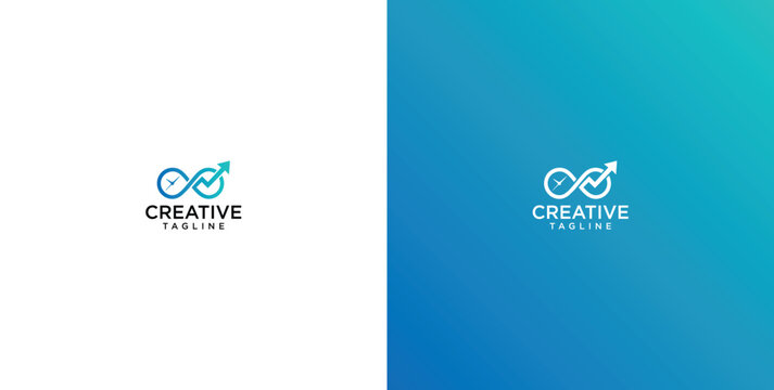 Infinity loop logo with growth arrow and checkmark for business success branding