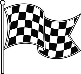 Obraz premium Checkered Flag Waving on Pole - Racing Finish Line, Motorsport Victory Symbol
