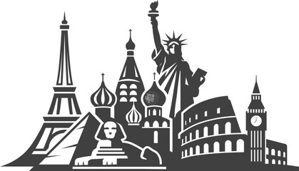 Obraz premium Global Landmark Collage Logo Vector for International Travel Branding and Tourism Identity
