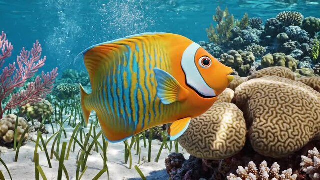 Colorful tropical angelfish swimming over coral reef underwater marine life vibrant ocean scene