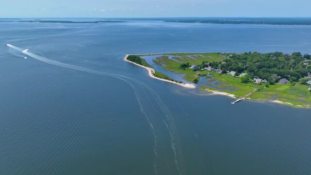 Rumstick Point aerial view between Barrington River and Narragansett Bay in town of Barrington, Rhode Island RI, USA. 