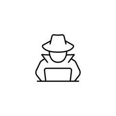 Fototapeta premium Hacker Icon - Anonymous Cyber Criminal with Laptop Line Vector Icon, Cyber Security and Data Theft Symbol