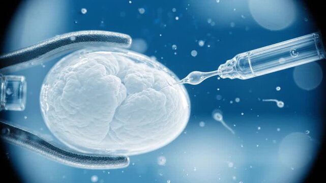 Microscopic View of Egg Injection Process in Laboratory.