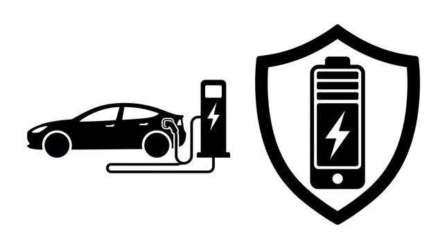 Electric car charging with shield battery protection symbol