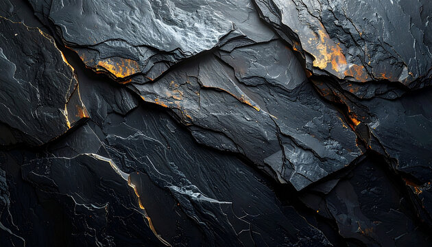 Black Stone Surface with Golden Cracks