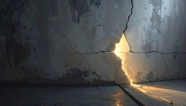 Cracked Concrete Wall with Light Beam