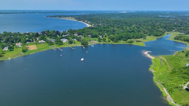 Adams Point aerial view between Barrington River and Smith Cove in town of Barrington, Rhode Island RI, USA. 