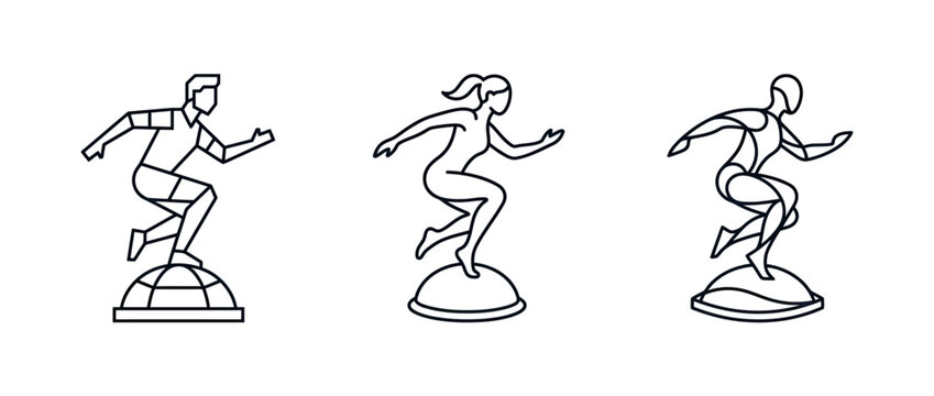 Set of three minimalist athletic statues of runners in motion