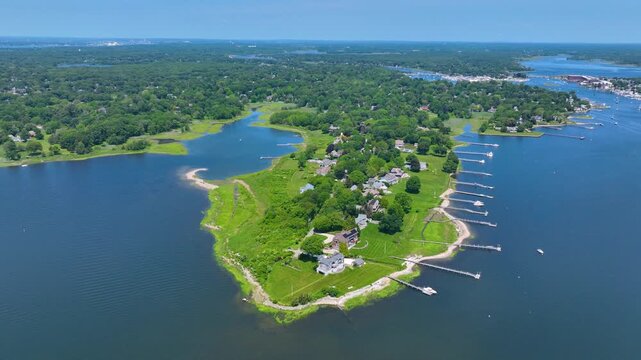 Adams Point aerial view between Barrington River and Smith Cove in town of Barrington, Rhode Island RI, USA. 