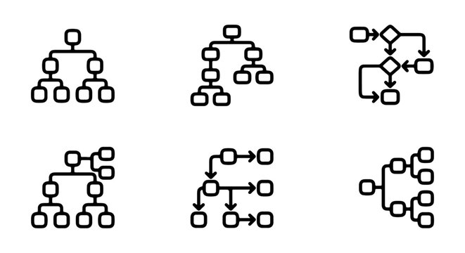 Flowchart Icons, Organization Charts, Process Diagrams, Hierarchy Structures, Vector Set
