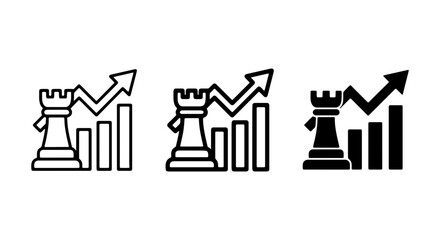 Chess Rook Strategy Icons, Business Growth Charts, Financial Success Symbols, Vector Icons Set © ADIBA