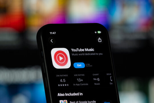San Francisco, United States - 11 July 2026: App Store page of the YouTube Music app is seen on a smartphone screen.