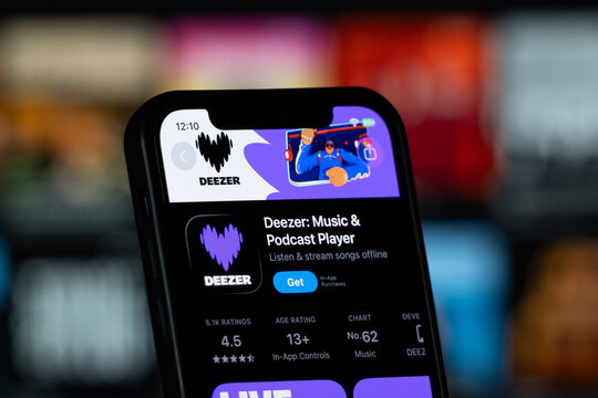 San Francisco, United States - 11 July 2026: App Store page of the Deezer app is seen on a smartphone screen.
