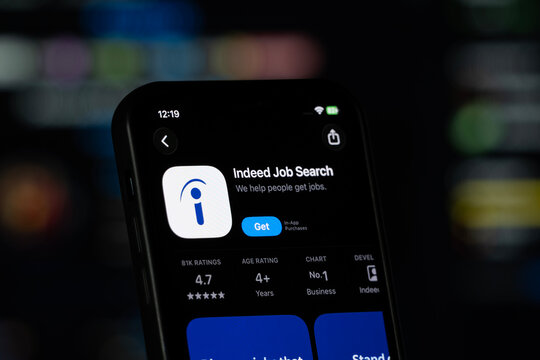 San Francisco, United States - 11 July 2026: App Store page of the Indeed app is seen on a smartphone screen.
