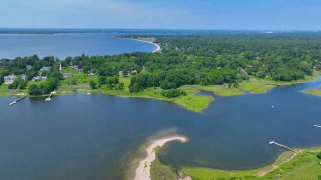 Rumstick Point aerial view between Barrington River and Narragansett Bay in town of Barrington, Rhode Island RI, USA. 