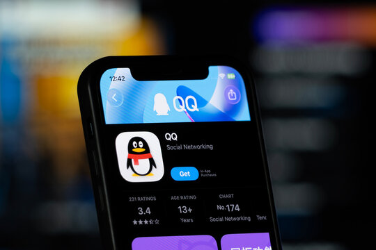 San Francisco, United States - 11 July 2026: App Store page of the QQ app is seen on a smartphone screen.