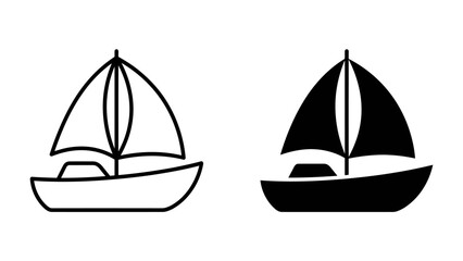 Fototapeta premium Sailboat Icon Set: A minimalist graphic representation of a sailboat, presented in both outline and solid silhouette form, symbolizing travel and maritime adventure.