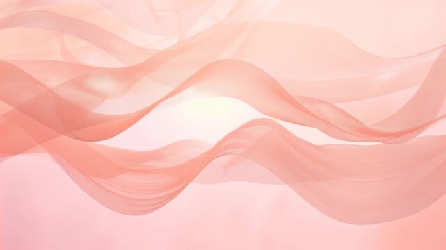 Opening with overlapping waves layered sheer ribbons shifting across peach gradient forming glow