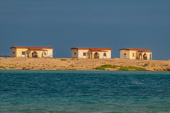 Resort buildings stand abandoned along the shoreline in the Red Sea region of Sudan near Arous camp, a location in the movie Red Sea diving resort