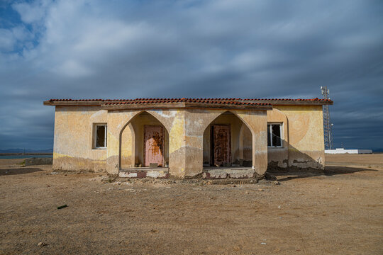 Abandoned resort building from the Red Sea diving resort film stands in isolation near the coast of the Red Sea in Sudan