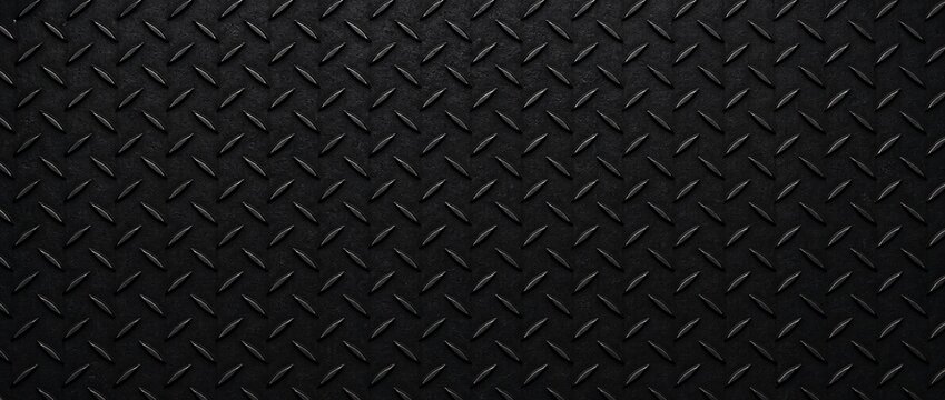 Dark black metallic diamond plate flooring texture background