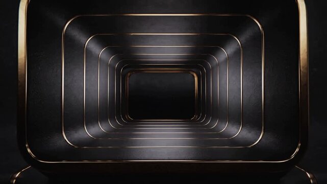 Rising central bulge causing matte black padded shell morphing in studio, revealing gold frames