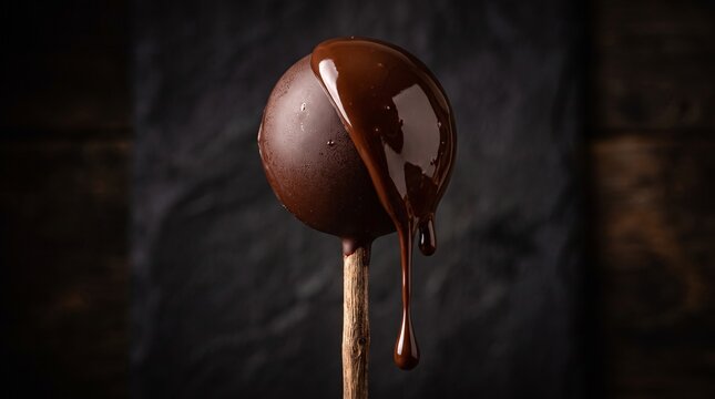 Rich Chocolate Lollipop with Flowing Melted Chocolate Artistic Dessert Photography Ultra Realistic 16K