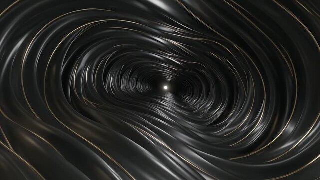 Gliding camera revealing glossy ribbed tunnel interior toward bright focal light, with reflections