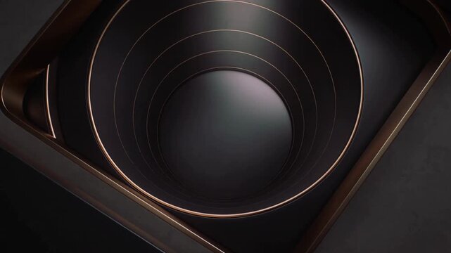 Camera rotating, bezel sliding, revealing concentric rings in studio for reveal, bronze trim