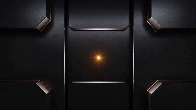 Orange flare sparking central panel deepening into corridor in metal chamber, revealing gold trim