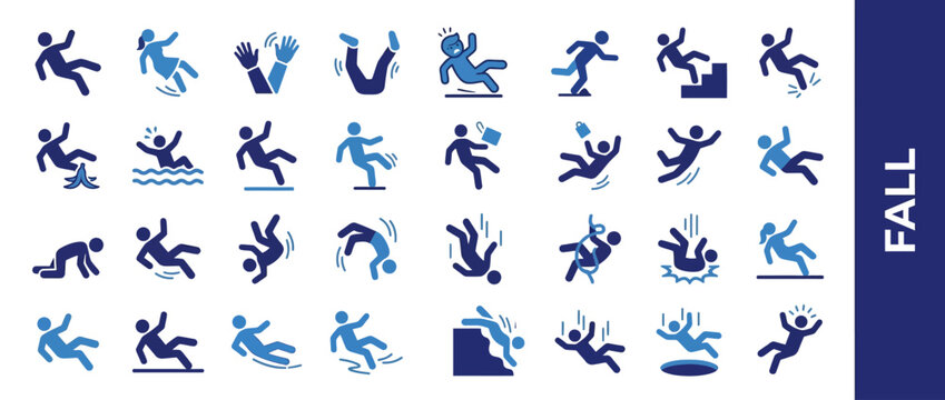 People Falling Icons Set