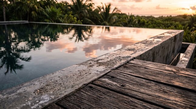 Luxury Infinity Pool Overlooking Tropical Landscape at Sunset