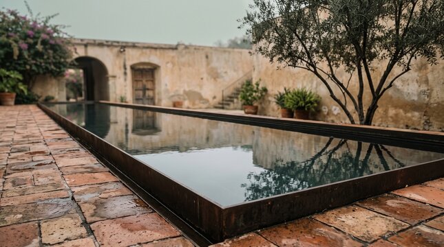 Reflecting Pool in Historic Courtyard with Ancient Architecture