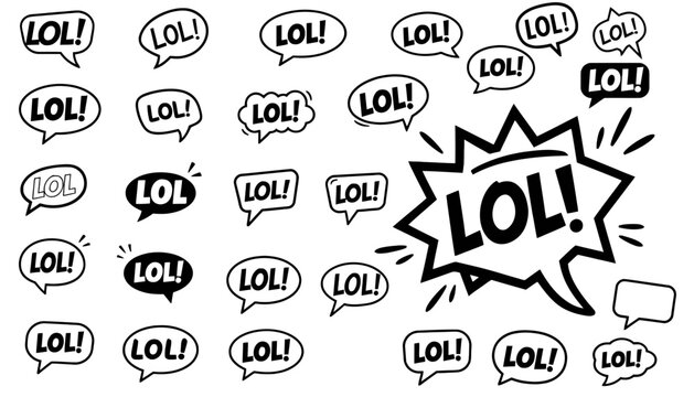 Lol text bubbles set for social media and comic design
