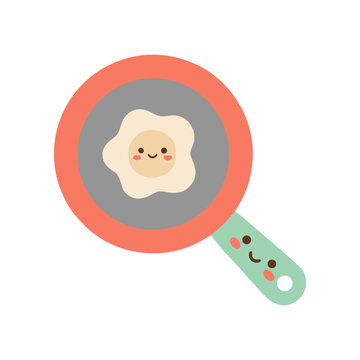 Smiling fried egg in pan handle.