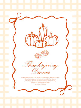 Minimalist Thanksgiving dinner invitation template with line art pumpkins