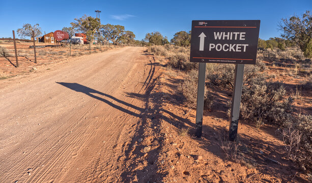Road sign indicating White Pocket on the Paria Plateau in Vermilion Cliffs National Monument in Arizona