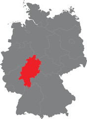 Obraz premium Map of germany highlighting the state of hesse in bright red color illustration
