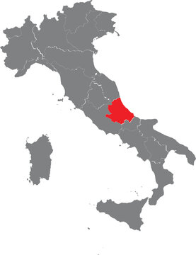Map of italy with abruzzo region highlighted in red color