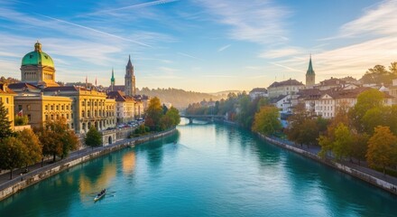 Obraz premium Bern cityscape and Federal Palace view.