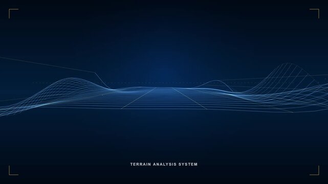 Abstract Digital Terrain Analysis System With Glowing Blue Wireframe Grid