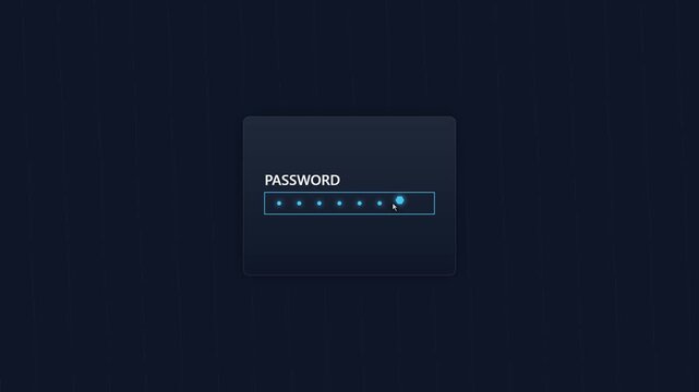 Digital user login interface typing password on a dark background