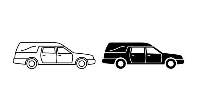 Hearse Silhouette and Outline: A minimalist representation of a hearse, presented in both silhouette and outline form, symbolizing a solemn journey and final farewell.